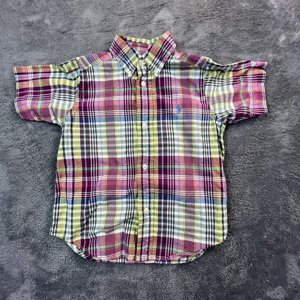 Ralph Lauren Boys 3T Shirt Short Sleeve Button Up Spring Easter Plaid Pink